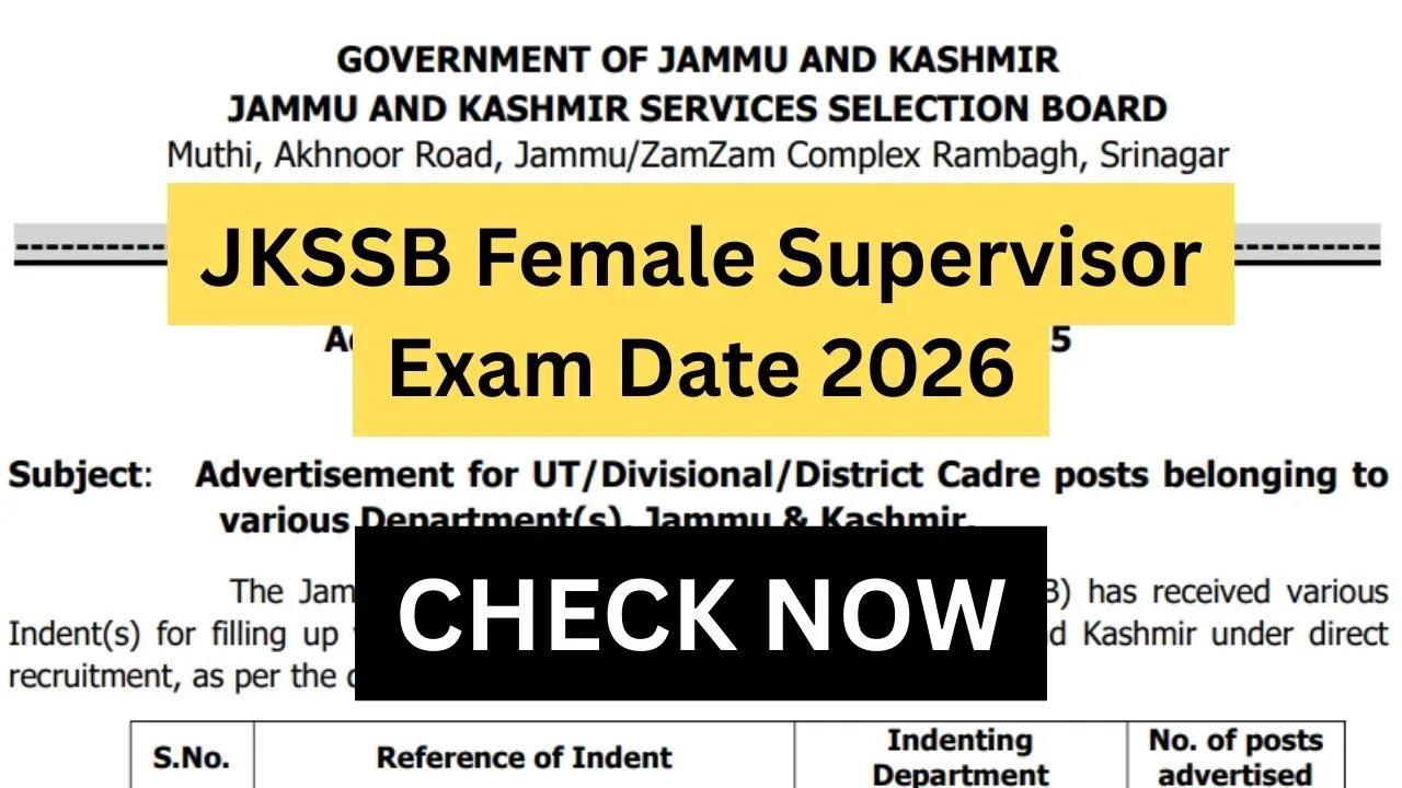 JKSSB Female Supervisor Exam Date 2026